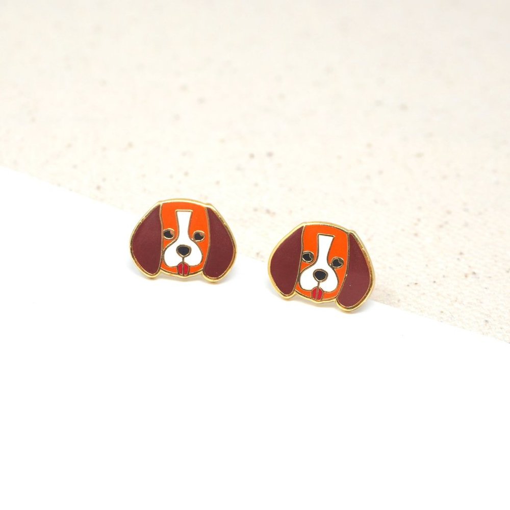 Handcrafted Beagle Enamel Stud Earrings